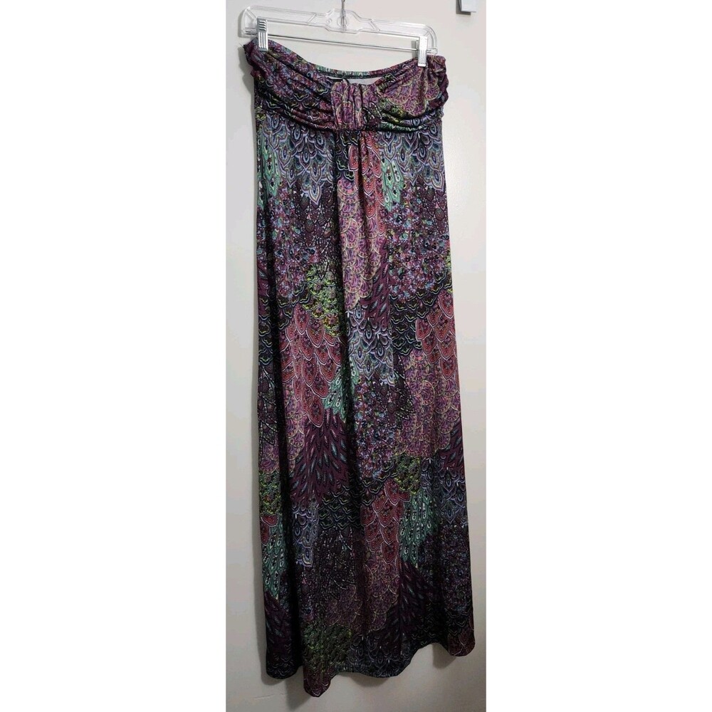 Y2K Hypnotik Womens Sz XL Peacock Tube Top Maxi Dress Stretch Artsy Fun Festival